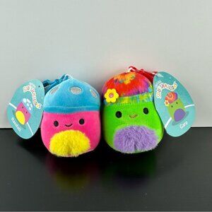 Squishmallows Blacklight Squad Randall + Garo Tie Dye Mushroom 3.5 Clip NWT